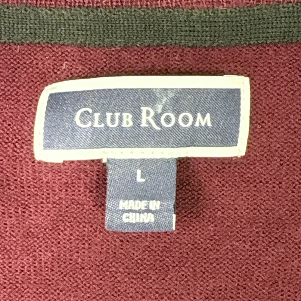 Club Room Mens Merino Wool Blend Penguin Sweater‎ Burgundy Red Large Intarsia